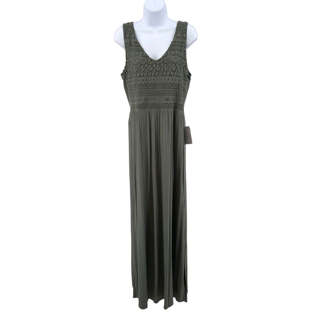 Spense Dress WMNS M Olive Green Crochet Lace Maxi Tank Dress Earthy Minimalist